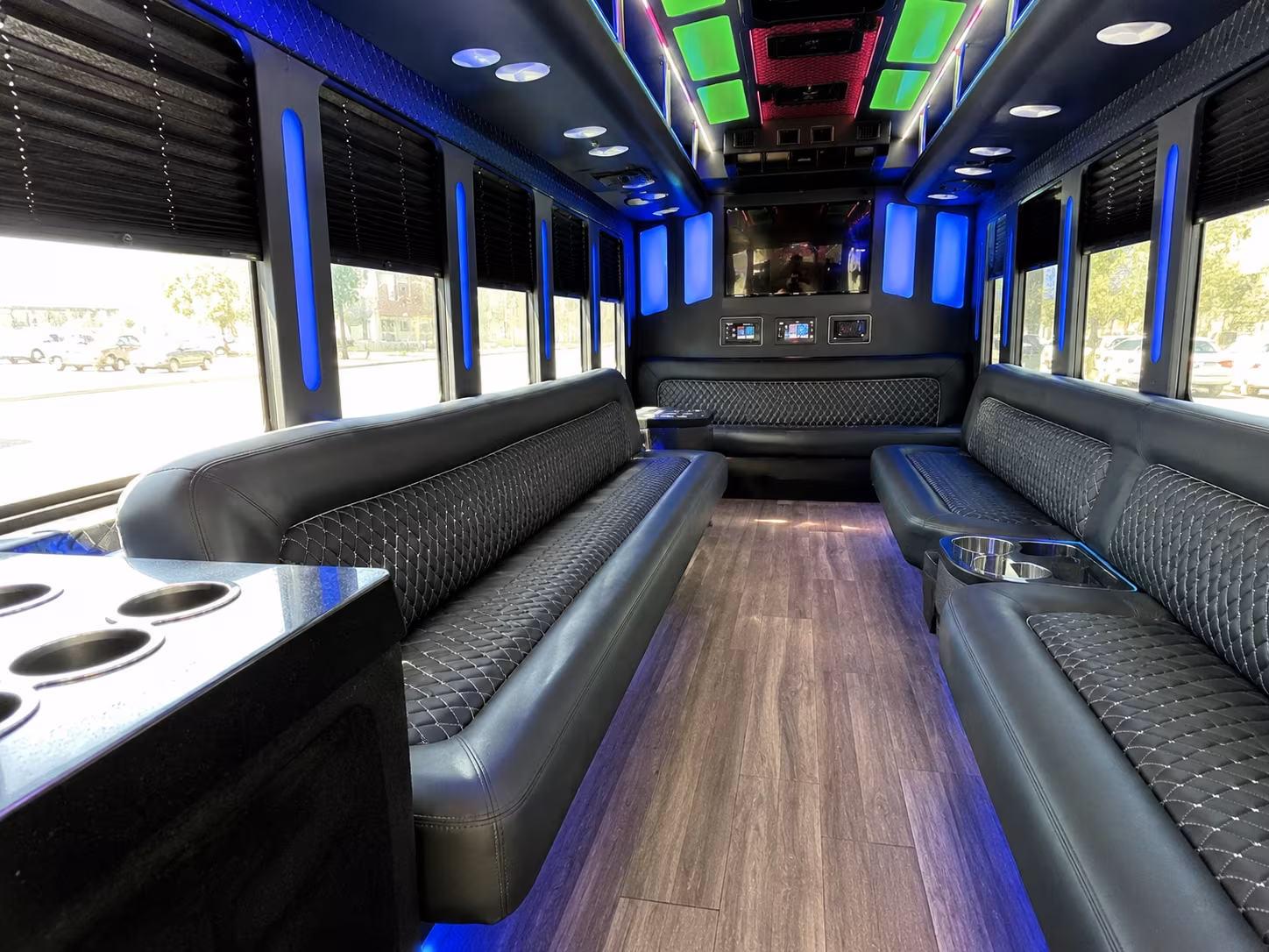 newport news 15 passenger party bus inside