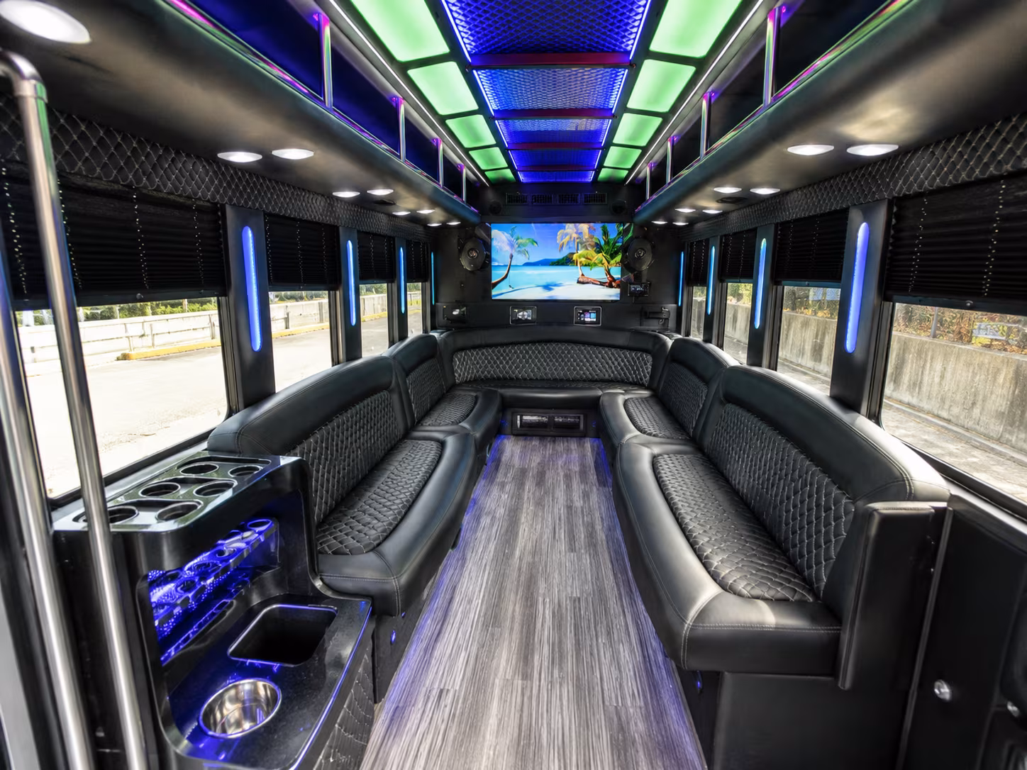 newport news 18 passenger party bus inside