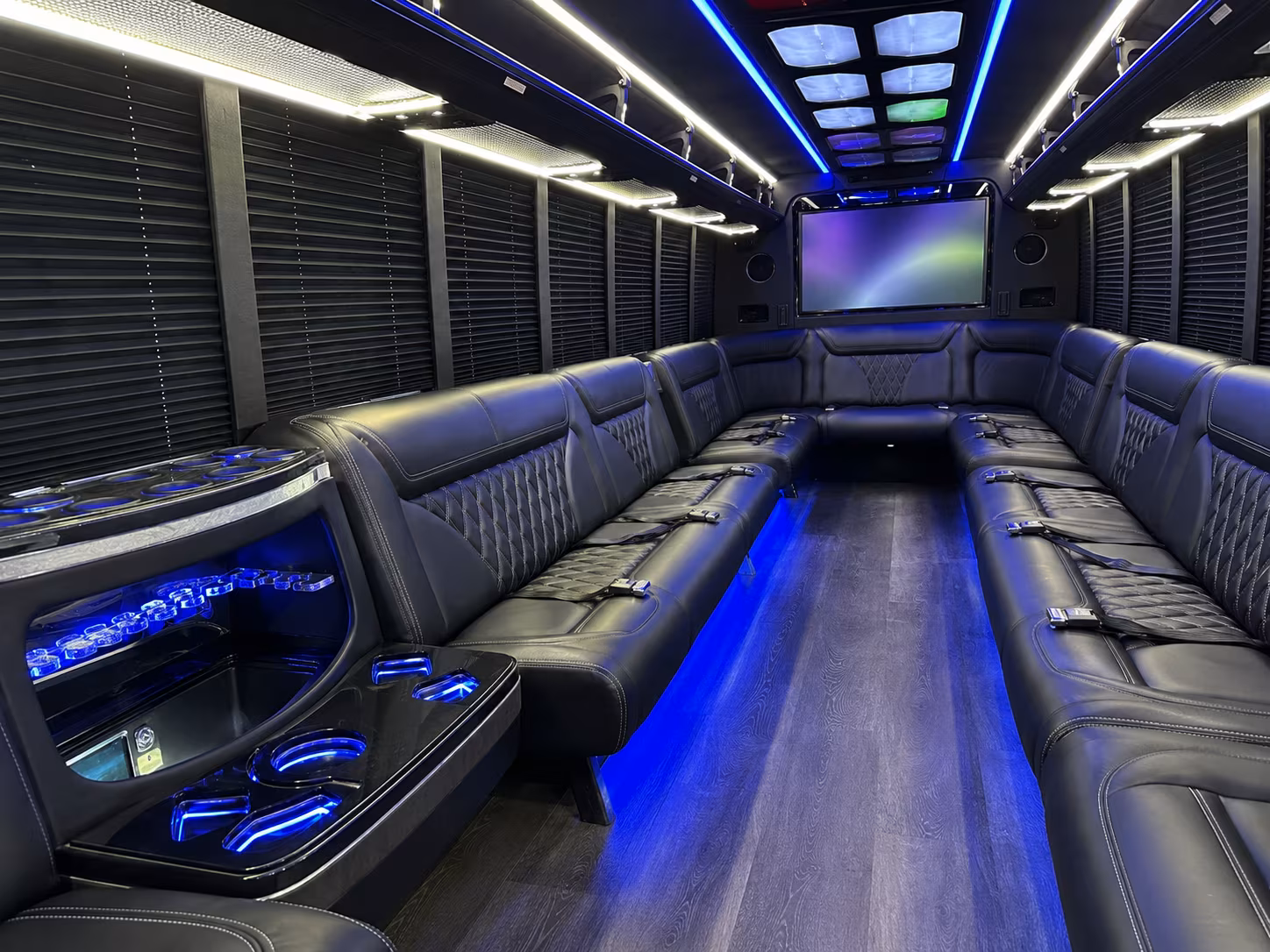 newport news 20 passenger party bus inside