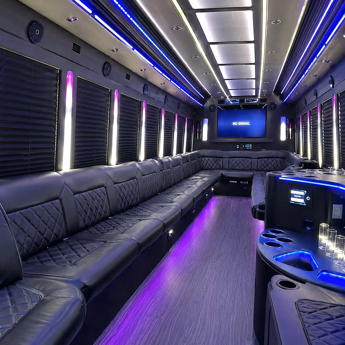 newport news 30 passenger party bus inside
